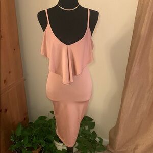 🌹Fashion Nova •  Bodycon T - Strap Shinny Pink Peachy Ruffled Top Dress